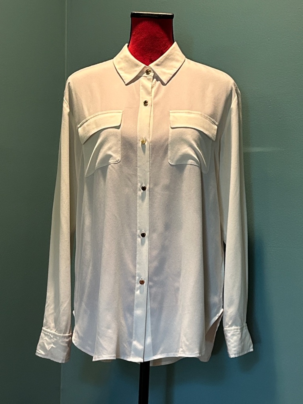 Juicy Couture Cream Long-Sleeve Button Front Blouse Size 8